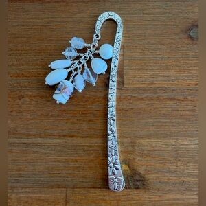 Handmade White Glass Bead Grape Bookmark with Silver Tone Hook - ideal Gift